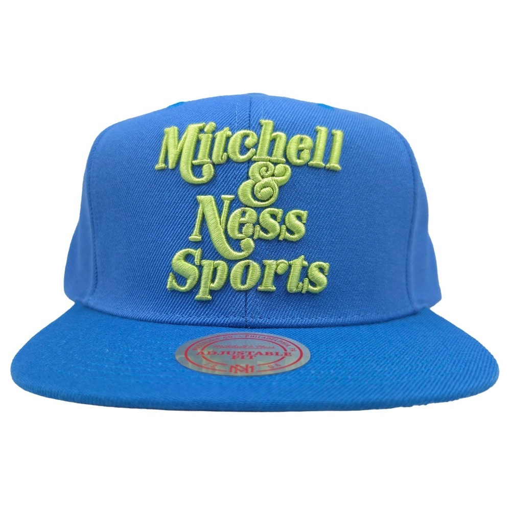 Mitchell & Ness Snapback Hat Cap Sports 3D Logo Blue Blue Bright Green‎ Logo NWT